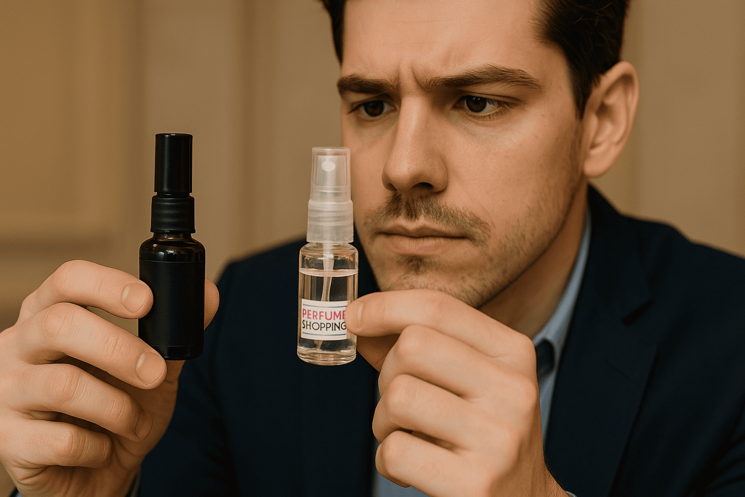 Pessoa avaliando lojas confiáveis de decants de perfumes